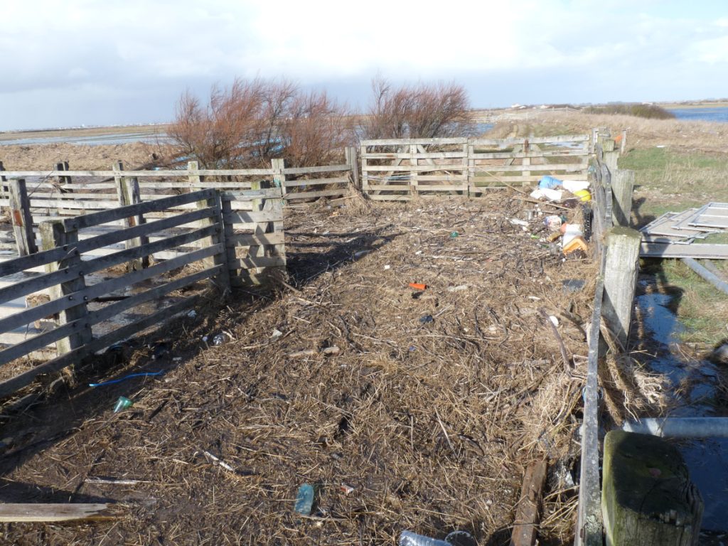 Submersion marine après la tempête Xynthia du 28 février 2010, les déchets amoncelés dans le parc de contention du bétail